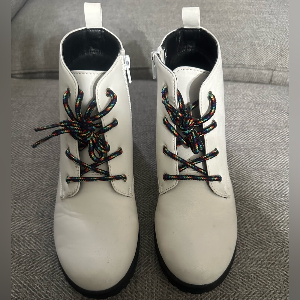 Kids white combat boots